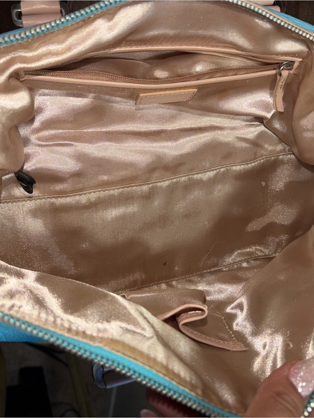 Ann Taylor Turquoise Leather Barrel Satchel Handbag - Picture 6 of 7
